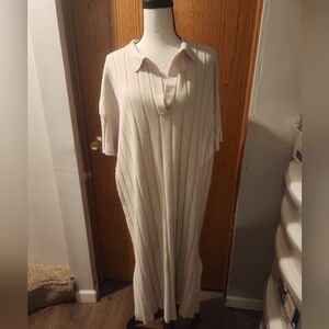 H&M Cream Collared Pleated Knit Dress XL